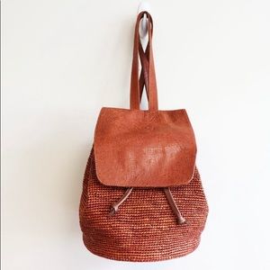 Homero Ortega Boho Straw Leather Bucket Backpack